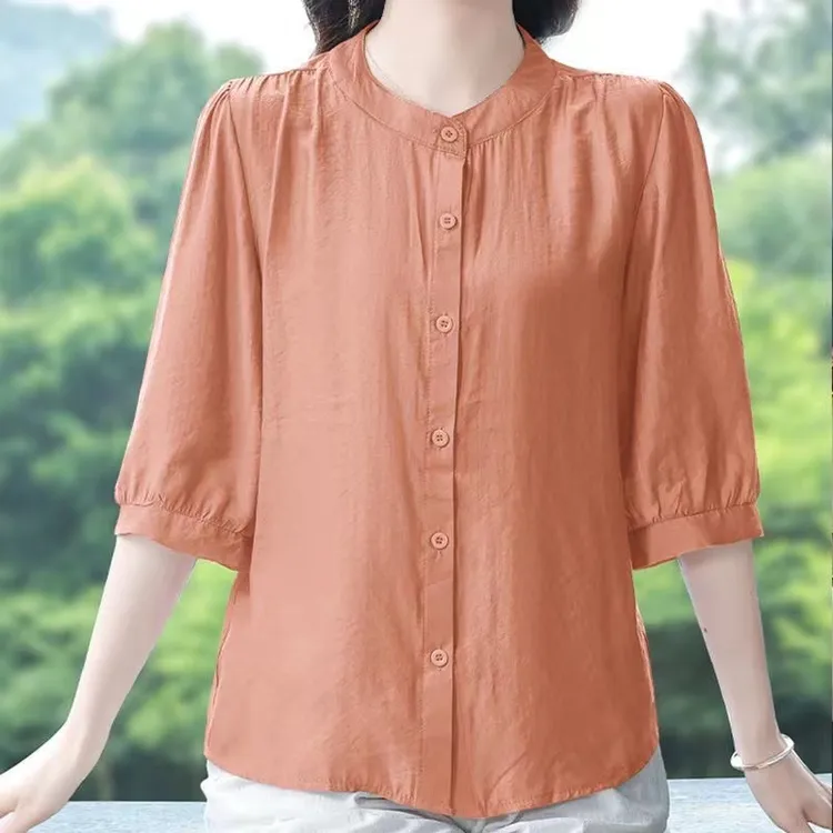 棉麻衬衫女七分袖上衣中袖夏季薄款宽松遮肚洋气新款高端亚麻衬衣