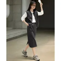 沫晗依美套装2025秋轻休闲设计感简约高级百搭马甲半裙两件套2423