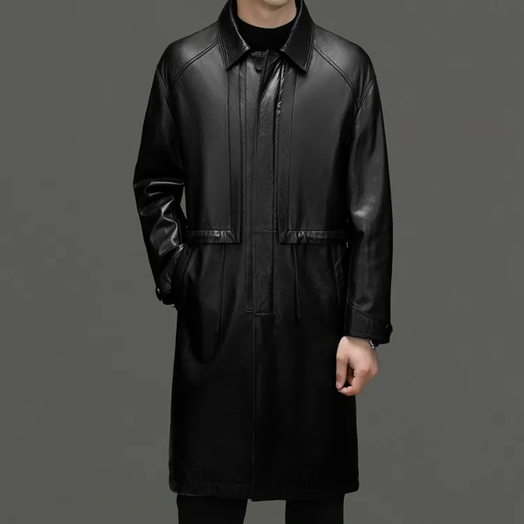 【男神款】海宁真皮皮衣男士翻领中长款牛皮风衣秋冬中老年大码男装