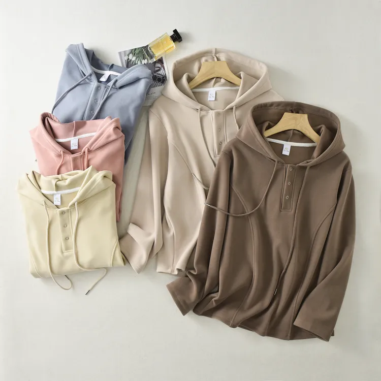秋冬新款女士连帽卫衣防风纯色带帽加绒