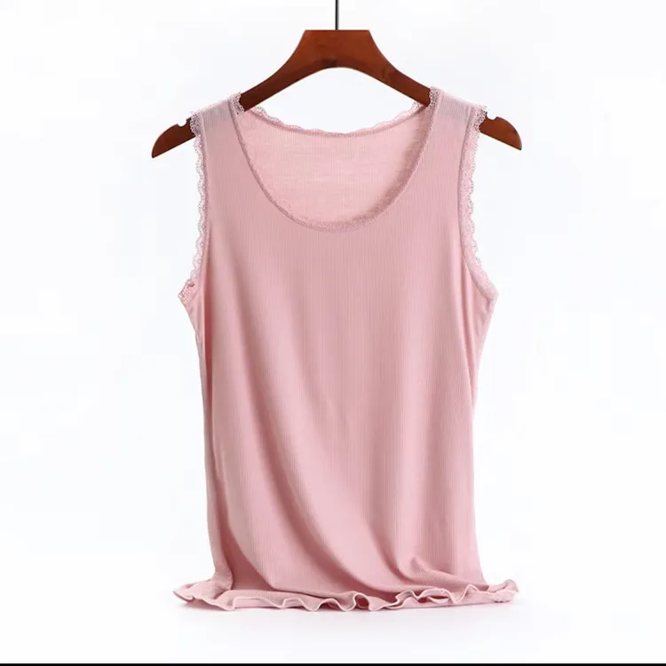 螺纹蕾丝背心大码女士无袖吊带上衣纯色圆领打底背心