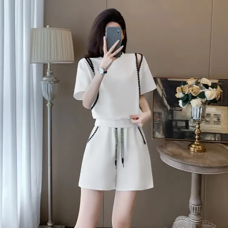 【运险➕现货】黑色运动休闲套装2024新款减龄洋气小个子短裤两件套