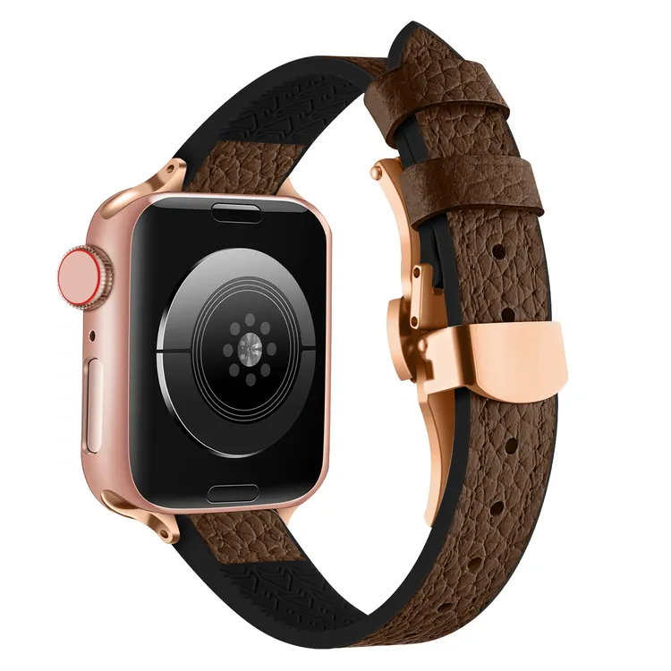 适用苹果AppleWatch S10/9/8/7/6/SE/Ultra2女款显瘦蝴蝶扣皮表带