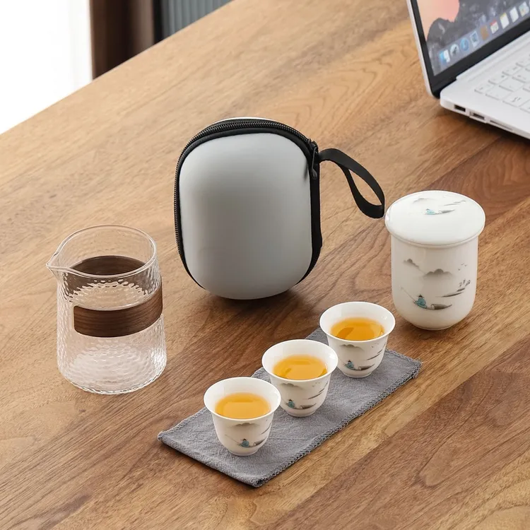 便携式茶具旅行套装收纳露营功夫一壶三杯快客杯陶瓷泡茶器茶叶罐
