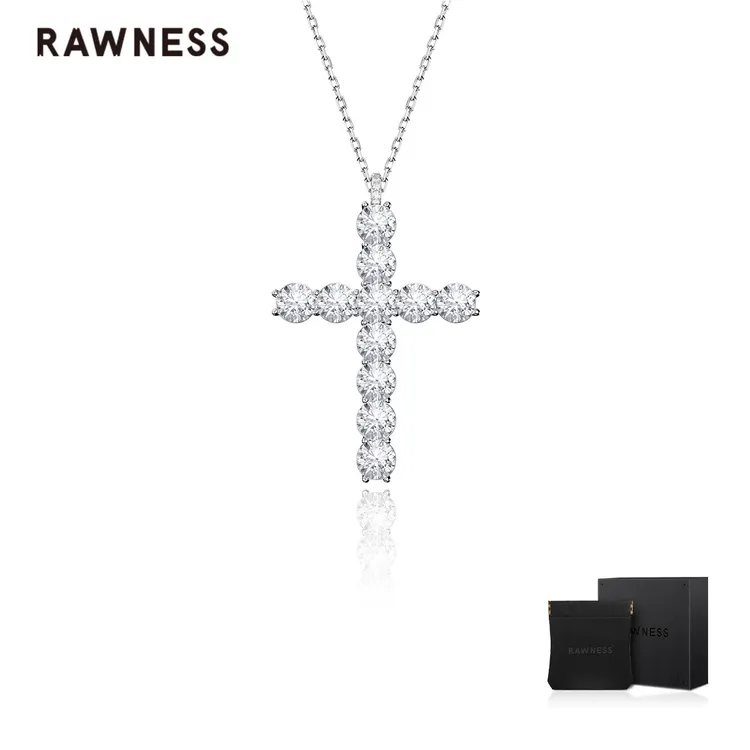 RAWNESS 吊坠925银莫桑石 情人节礼物十字架项链锁骨链时尚情侣