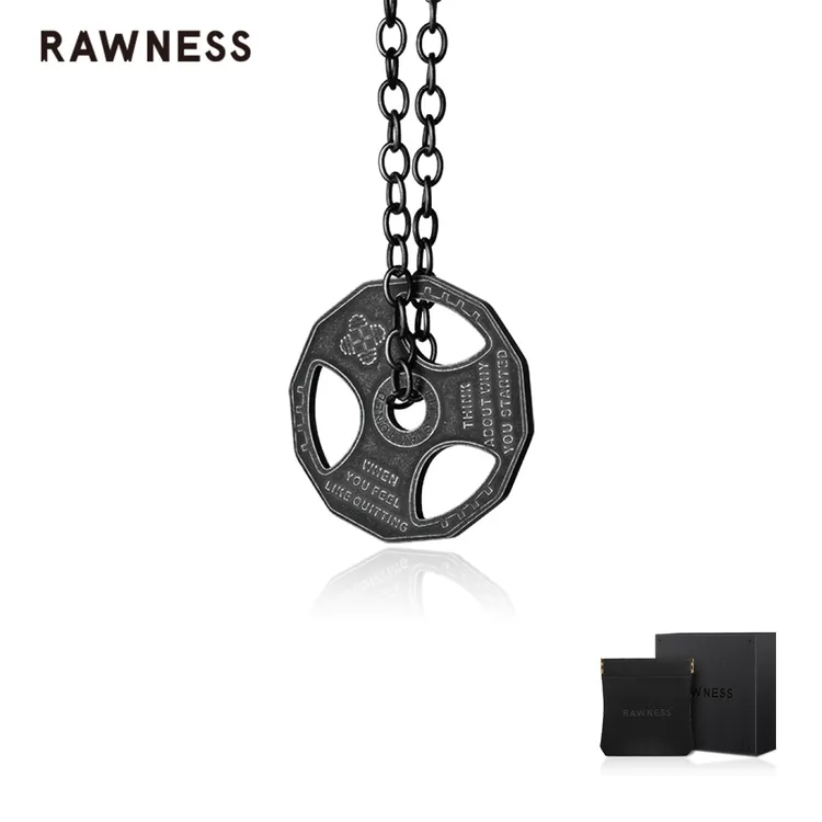 RAWNESS 钛钢项链 情人节礼物超大杠铃片 经典霸气复古杠铃片项链