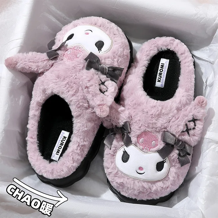 猫力甜酷库洛米棉拖鞋女生冬季可爱2025新款厚底居家保暖毛毛拖鞋