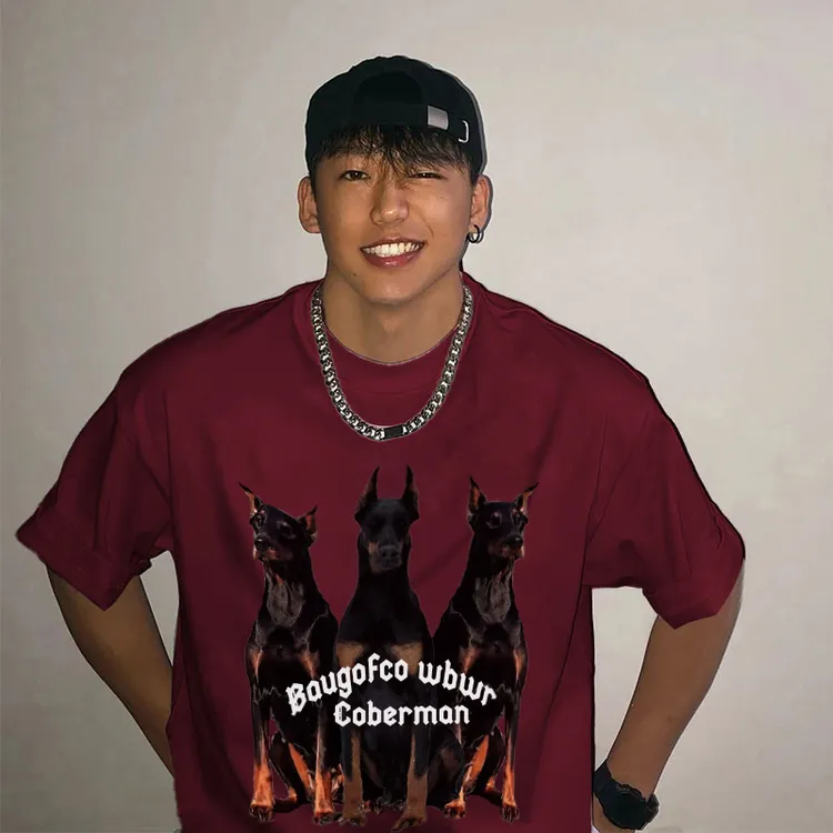 labzaa牌cityboy高级感杜宾犬印花棉短袖T恤男ins美式设计感上衣