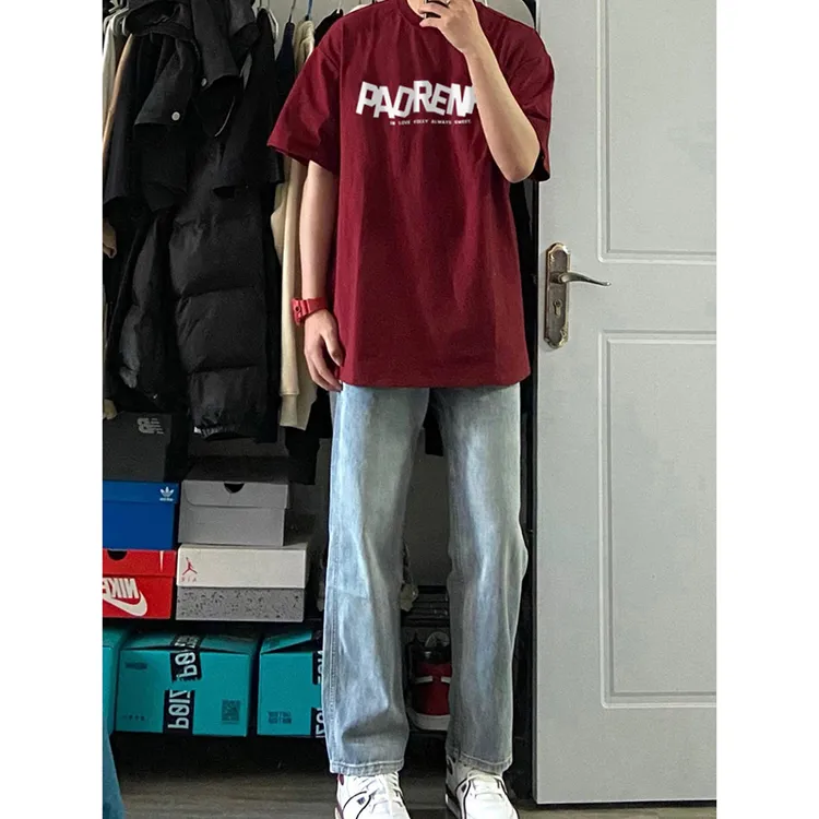 labzaa高街重磅棉短袖t恤男夏季休闲vintage百搭字母印花情侣上衣