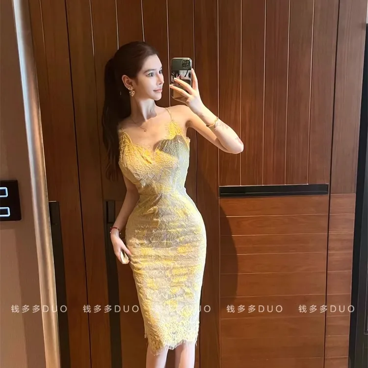 御姐风情万种裙子高级感显身材连衣裙修身包臀蕾丝提花复古长裙女