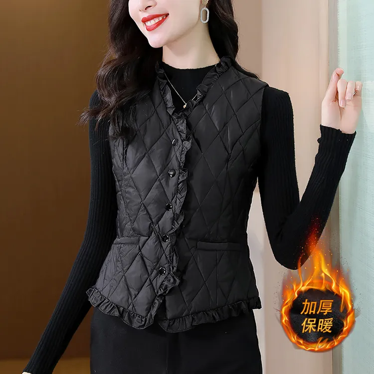 羽绒棉服马甲女秋冬季新款轻薄打底背心短款妈妈修身内搭保暖棉袄