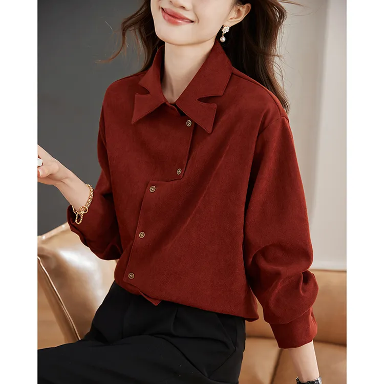 长袖磨毛衬衫上衣女2025秋季新款韩版百搭不规则门禁秋气质衬衣