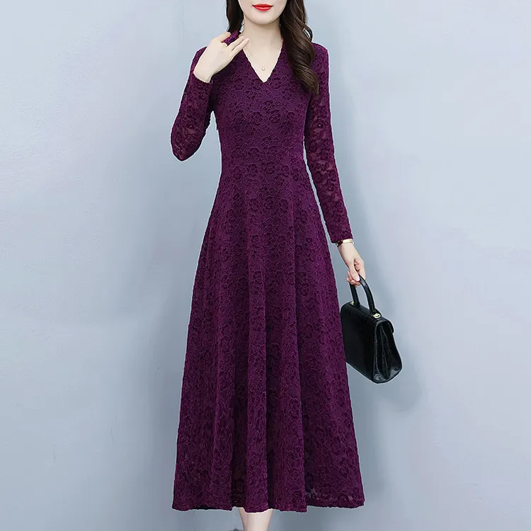 法式蕾丝仙女连衣裙女2025新款秋季大码气质镂空网纱长裙秋日穿搭