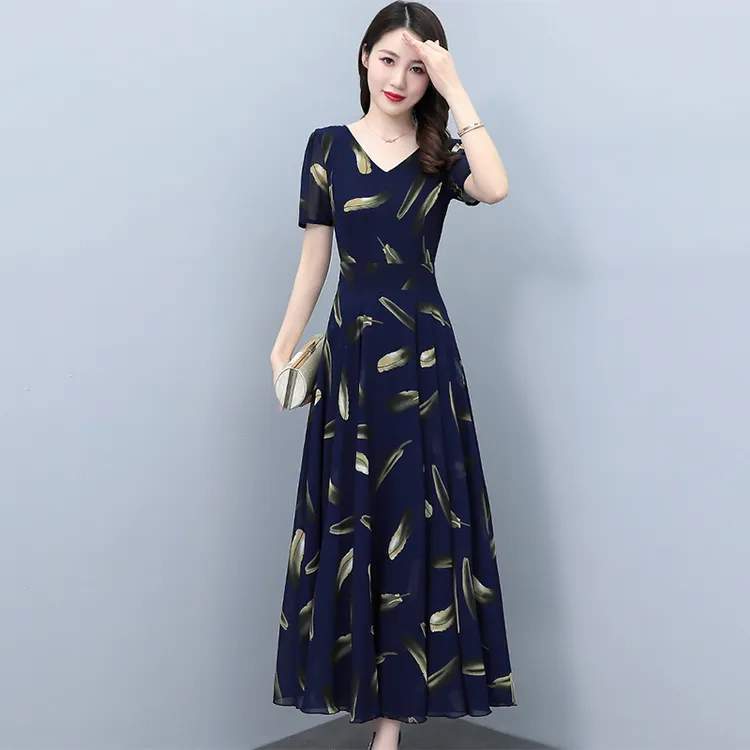2025夏季新款雪纺碎花连衣裙大码女装胖mm收腰显瘦遮肚子长裙