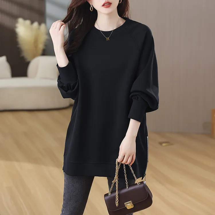 中长款卫衣女遮屁股春秋款2025新款爆款时尚欧货大码胖mm宽松上衣