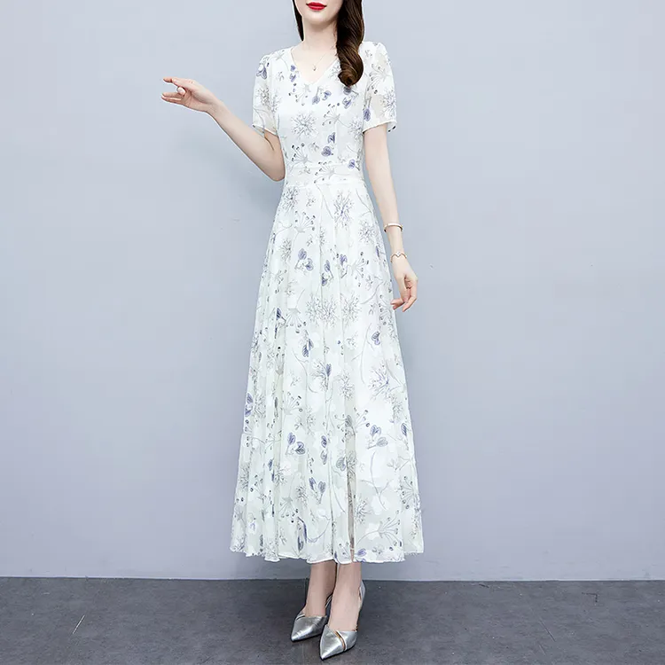 法式雪纺连衣裙子女士夏季2025年新款高端大码遮肉显瘦气质中长裙