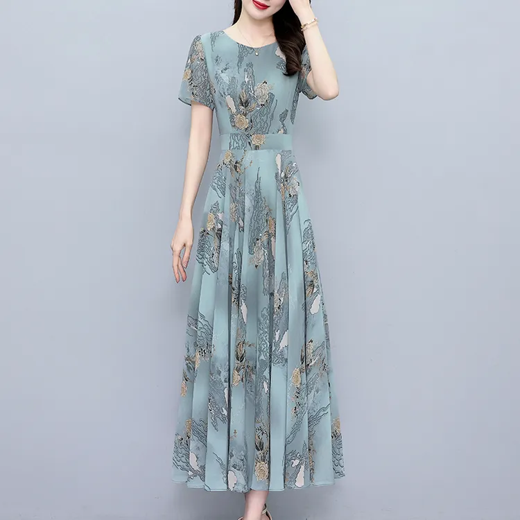 雪纺连衣裙2025新款夏季女装中年妇女50多岁妈妈夏装衣服气质裙子