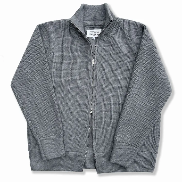 1.25kg高克重加厚马拉拉风格灰色针织衫黑色毛衣双向拉链高领外套