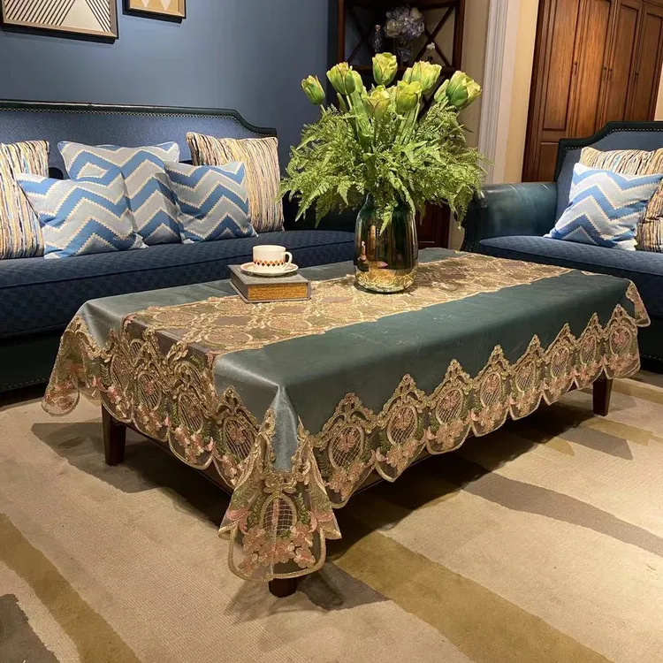 高档布艺餐桌布美式欧式茶几布餐桌台布茶几桌布长方形轻奢风蕾丝