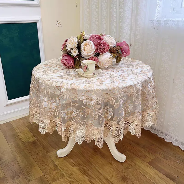 蕾丝纱质圆桌桌布阳台圆形田园风茶几餐桌高级感布艺桌布茶几布