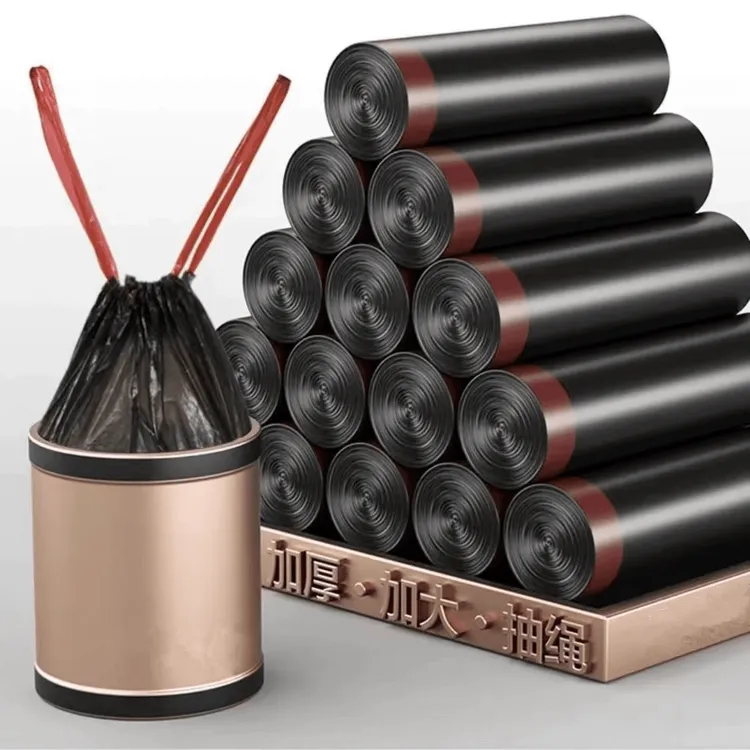 【工厂价】特厚抽绳式垃圾袋加大黑色加厚家用不脏手自动收口手提式