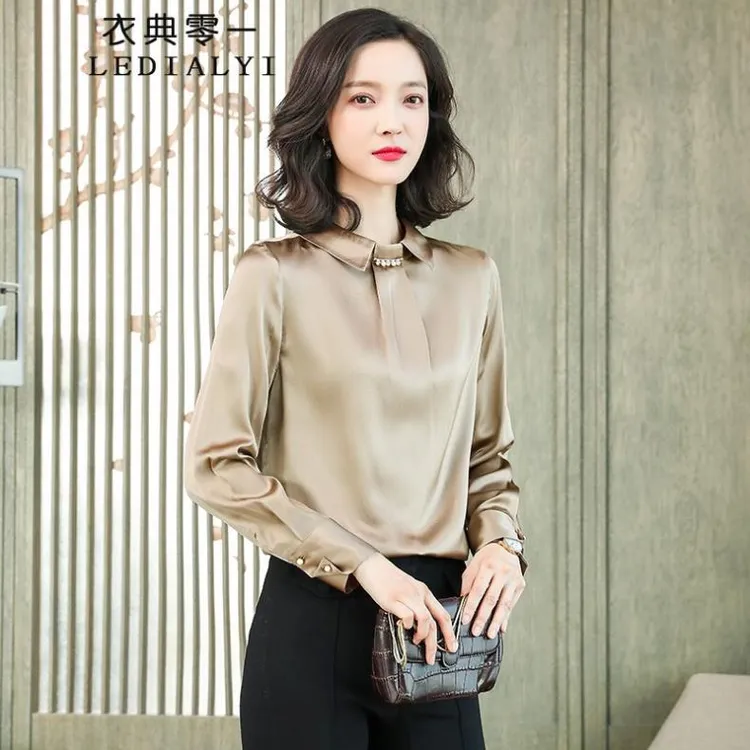 高级感重磅真丝衬衫女装2025春秋时尚气质桑蚕丝长袖衬衣上衣小衫