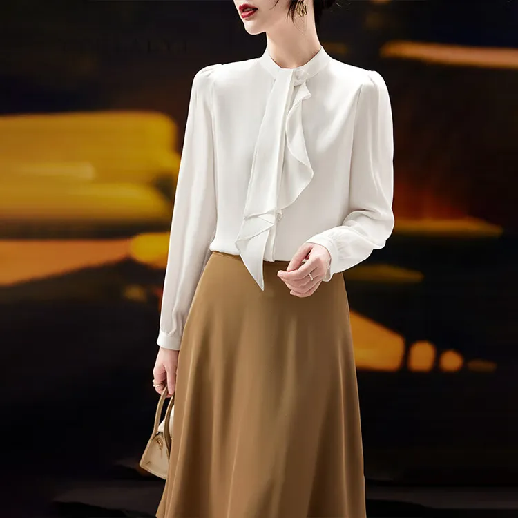 2025春秋季女装新款高级感休闲洋气通勤真丝衬衫女桑蚕丝衬衣上衣