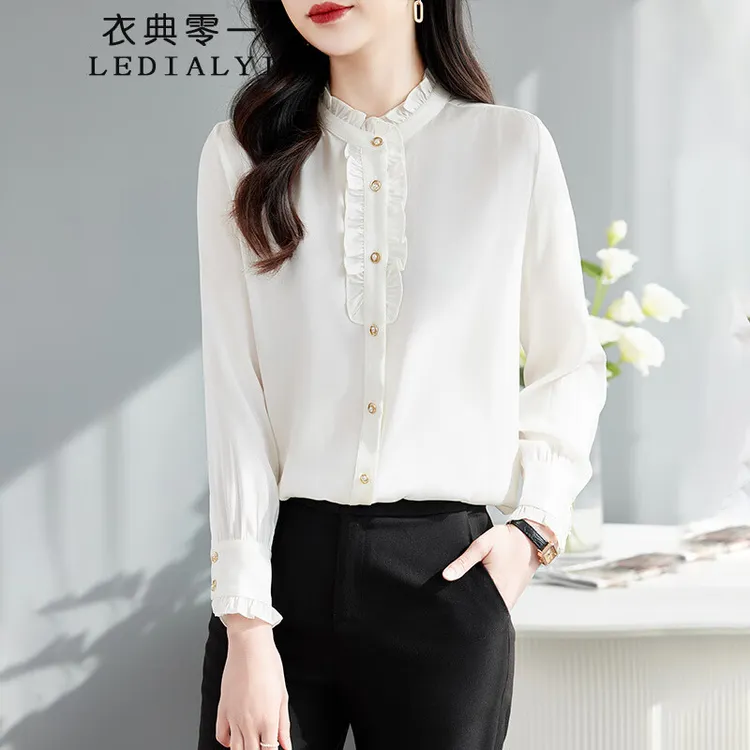 2025春秋季女装新款高级感休闲洋气通勤真丝衬衫女桑蚕丝衬衣上衣