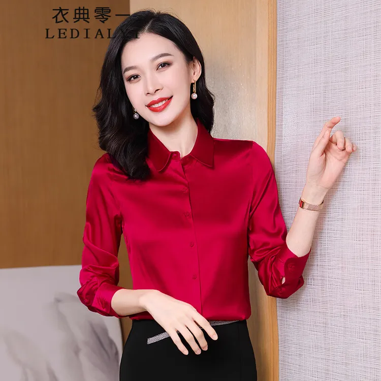 杭州轻奢重磅真丝衬衫女2025春秋品质衬衣时尚百搭气质桑蚕丝上衣