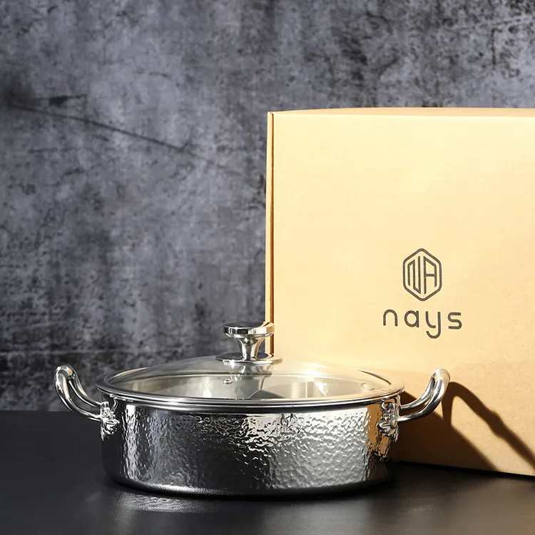 NAYS 30CM 7L锤纹鸳鸯火锅多用锅汤锅高端家用厨房清汤锅E256#