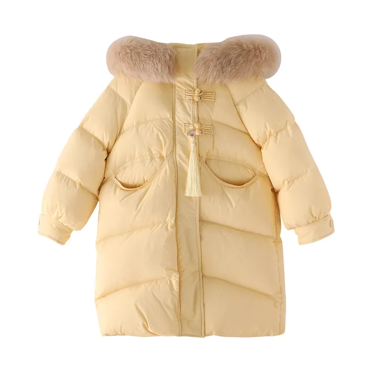 媛媛公主2024新款冬季女童中长款连帽加厚羽绒服童装儿童保暖外套