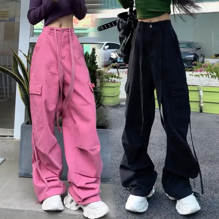 网红洋气炸街裤子女装爆款2025秋季新款多口袋工装裤宽松运动裤子