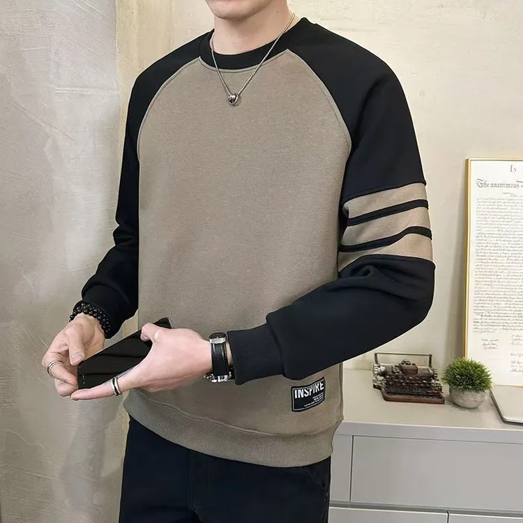 拼接撞色情侣圆领宽松休闲长袖上衣外套男士秋装男款2025新款爆款