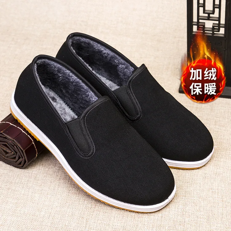 秋冬加绒保暖布鞋男女长绒加厚老北京软底防滑舒适一脚蹬低帮棉鞋