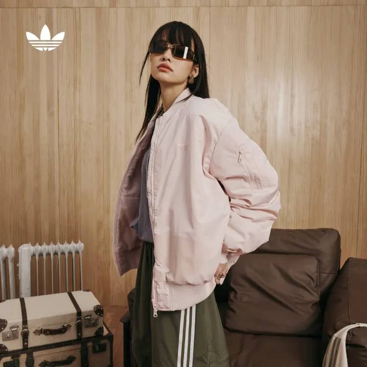 流光风 阿迪达斯三叶草 男女款经典复古运动立领夹棉外套 JL8382