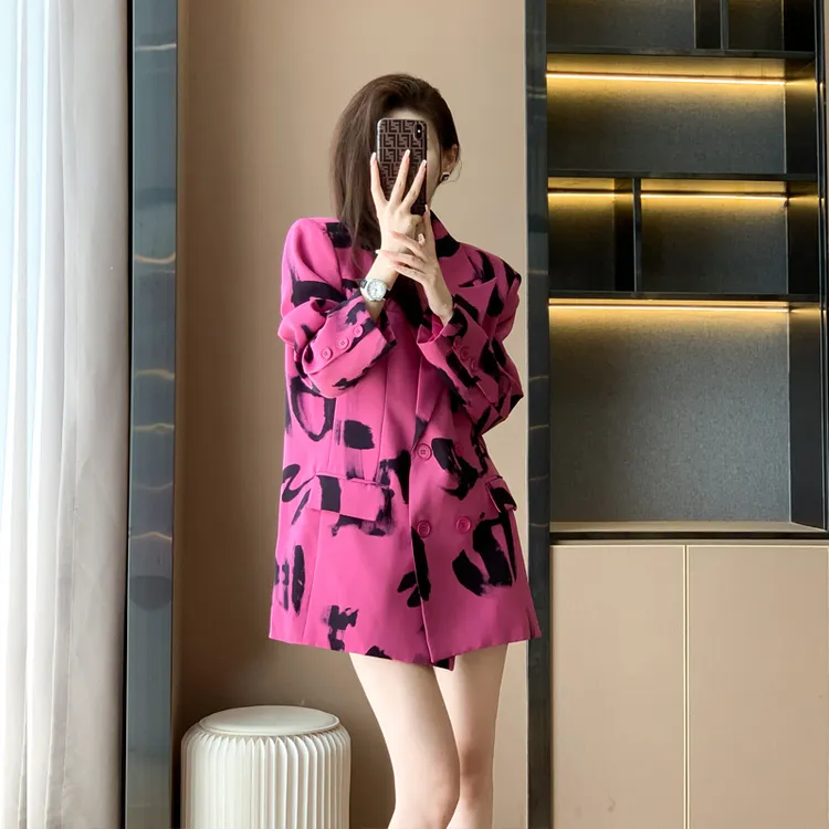 炸街小西服女2025早秋新款港风高级感休闲时尚字母印花西装外套潮
