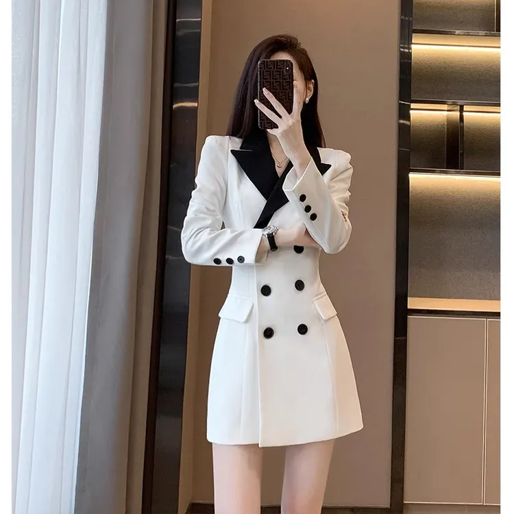 春秋新款轻奢法式白色西装连衣裙女小众高级气质通勤职业显瘦裙子