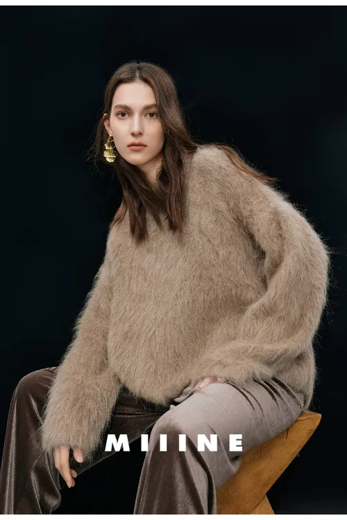 【幽梦】经典轮回亨利款百搭通勤高比例超级羊驼毛拉毛圆领毛衣