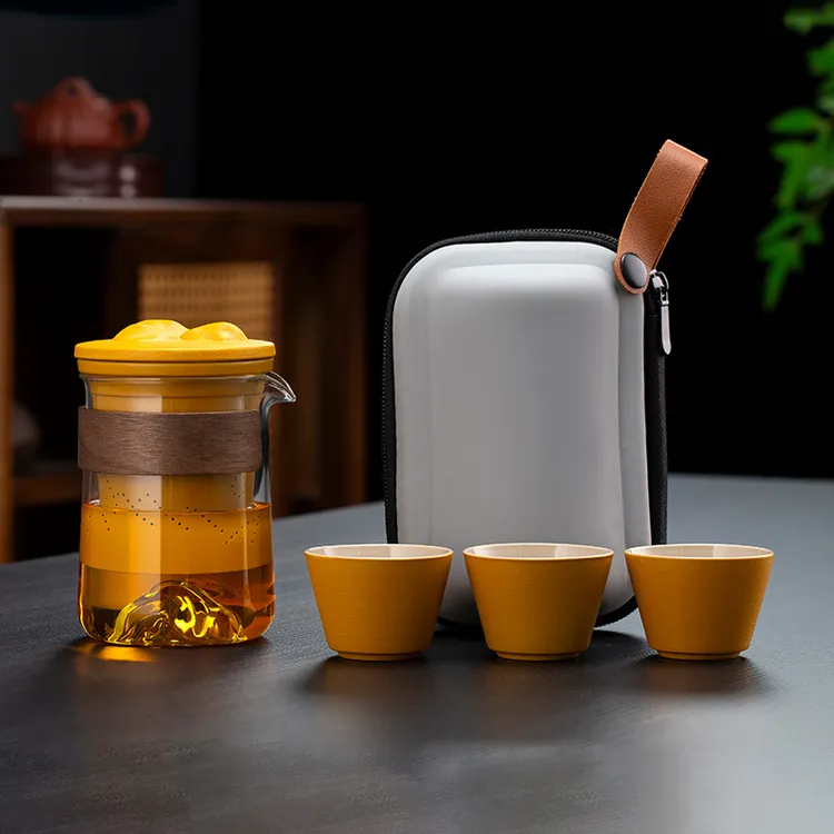 旅行茶具便携式功夫茶具旅行装高端露营茶具盖碗快客杯一壶三杯