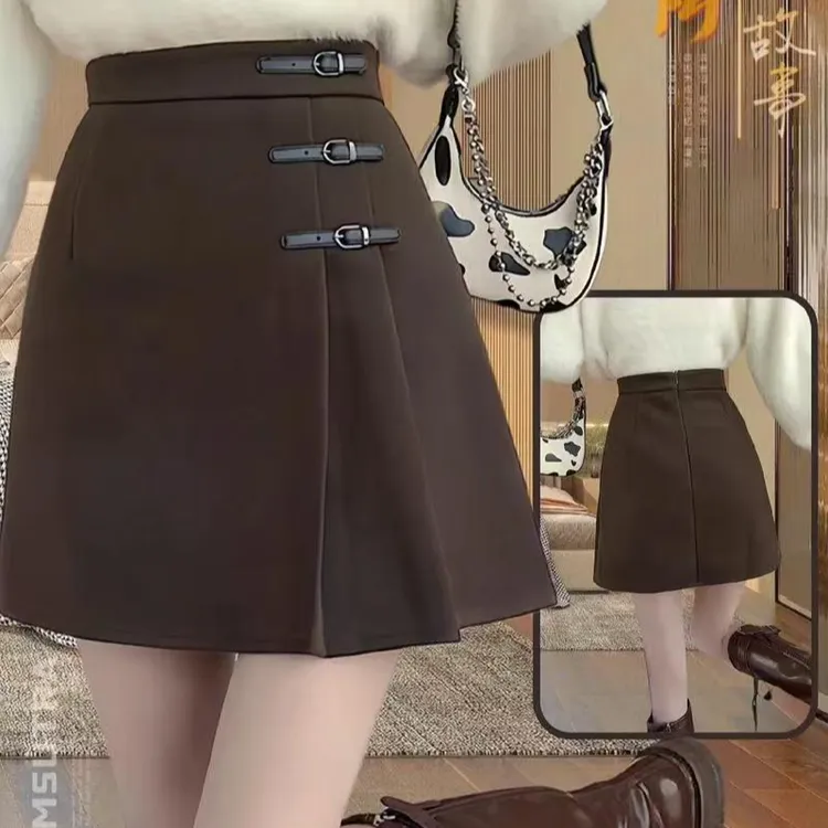 [051-100]高腰御姐风成人短裙纯色半身裙气质显瘦百褶裙A字