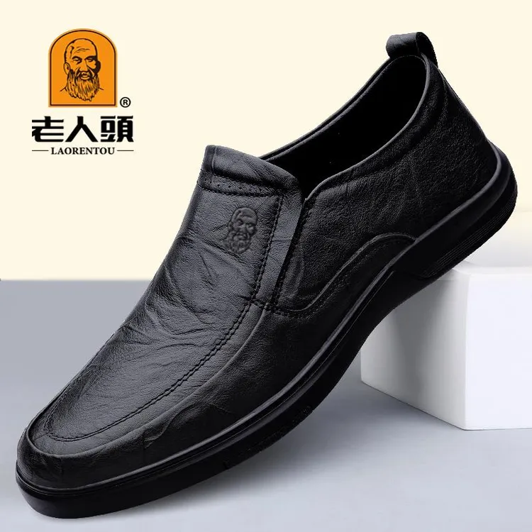 老人头皮鞋男真皮春秋2025新款男士一脚蹬软底软皮休闲鞋中年爸爸