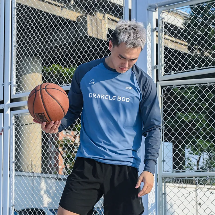 Drakcle Boo孟博龙美式速干拼接印花运动训练投篮服插肩长袖T恤潮