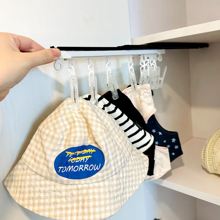 家用衣柜橱柜壁挂轨道推拉帽子收纳架神器滑动整理夹子旋转免打孔