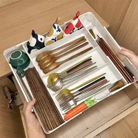 拾物造家日式抽屉分格可伸缩收纳盒化妆品内置三分隔整理餐具筷勺