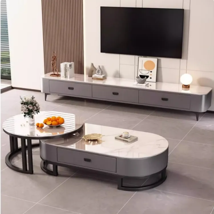 岩板茶几电视柜客厅家用轻奢现代简约茶桌椭圆形网红小户型茶几