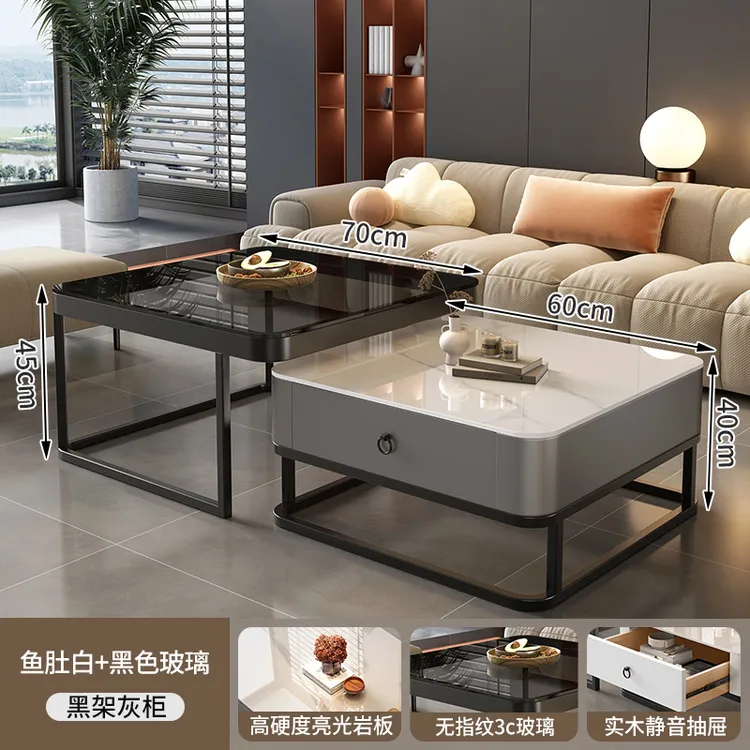 岩板茶几客厅家用专用2024新款简约网红小户型储物长方形茶桌