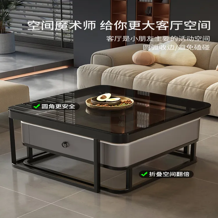 简约轻奢岩板茶几客厅家用现代网红小户型高档新款茶台储物长方形