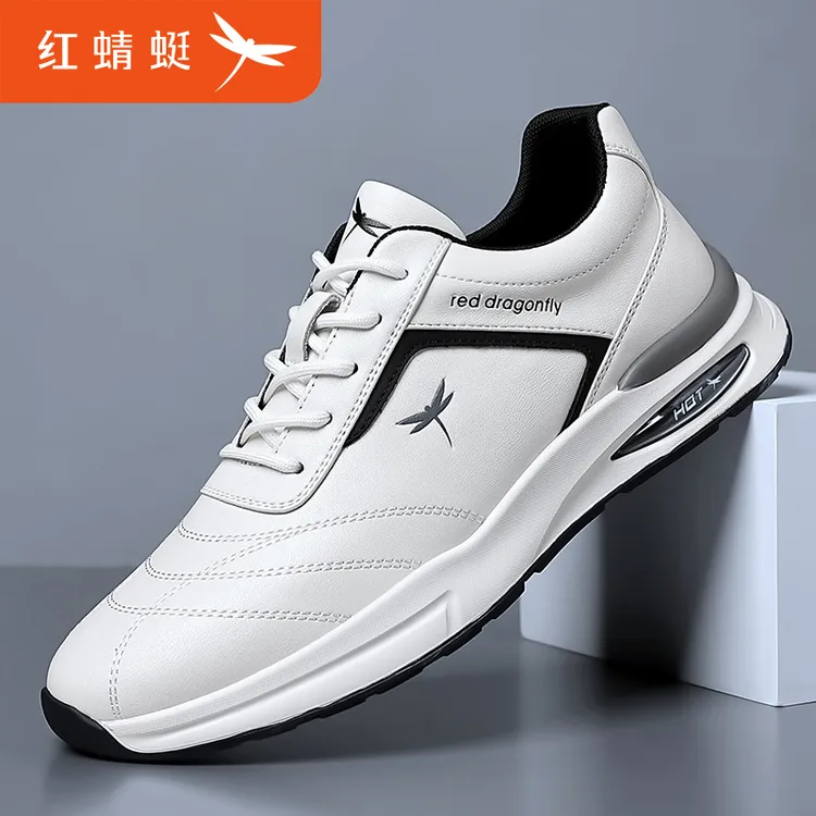 红蜻蜓男鞋冬季新款休闲运动皮鞋男士加绒牛皮休闲小白鞋C0233027商品图