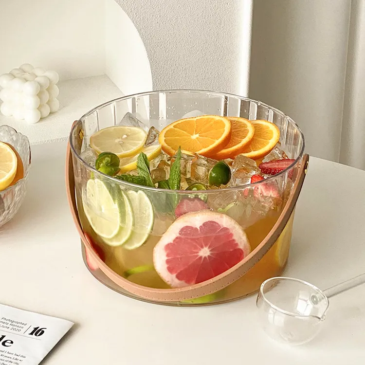 大容量手提网红水果桶家用户外野餐透明塑料果篮冰块桶果茶饮料桶
