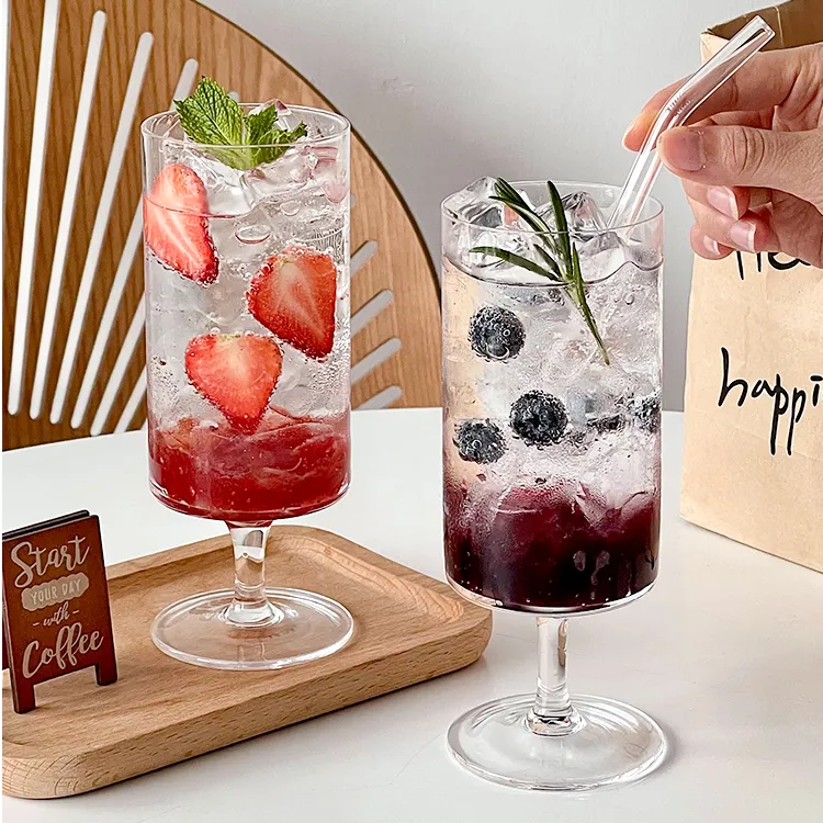 ins风网红咖啡厅冰淇淋杯高脚杯透明玻璃杯奶茶杯果汁杯饮料泡酒